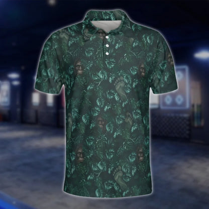Bigfoot Tropical Men's Cyan Golf Polo Shirts, Bigfoot Sasquatch Golf Shirts GOF0219