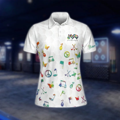 Peace Love Golf Women's Golf Shirts, Ladies Colorful White Golf Shirts GOF0003