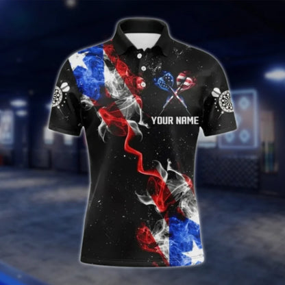 Personalized USA Flag Smoke Dart Polo Shirt For Men, Custom Team Patriotic Dart Shirts DAT0365