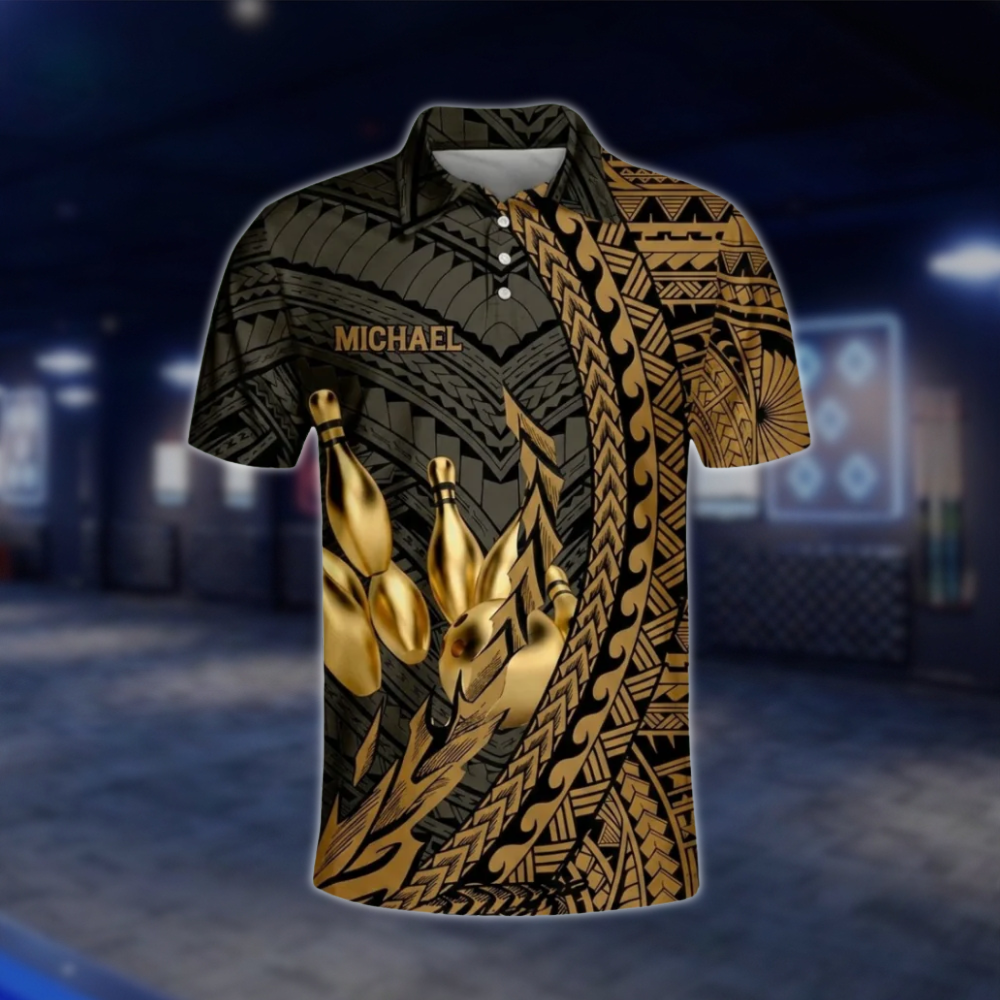 Custom Tribal Golden Black Bowling Polo Shirt For Mens, Custom Tribal Bowling Team Shirts BO0196 BOW0418