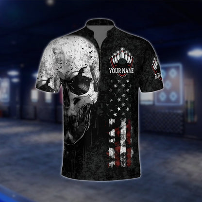 Skeleton Custom Mens Black Grey Bowling Jersey, Custom Skull Bowling Shirts For Team BZ0143 BOW0452