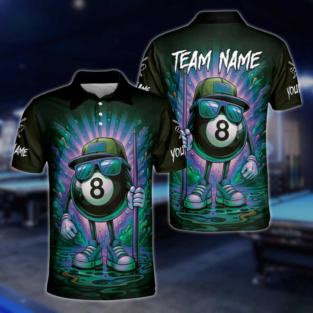 Custom Funny 8 Ball Polo Shirt For Men, Custom Graffiti Funny 8 Ball Team Shirts BLD0011