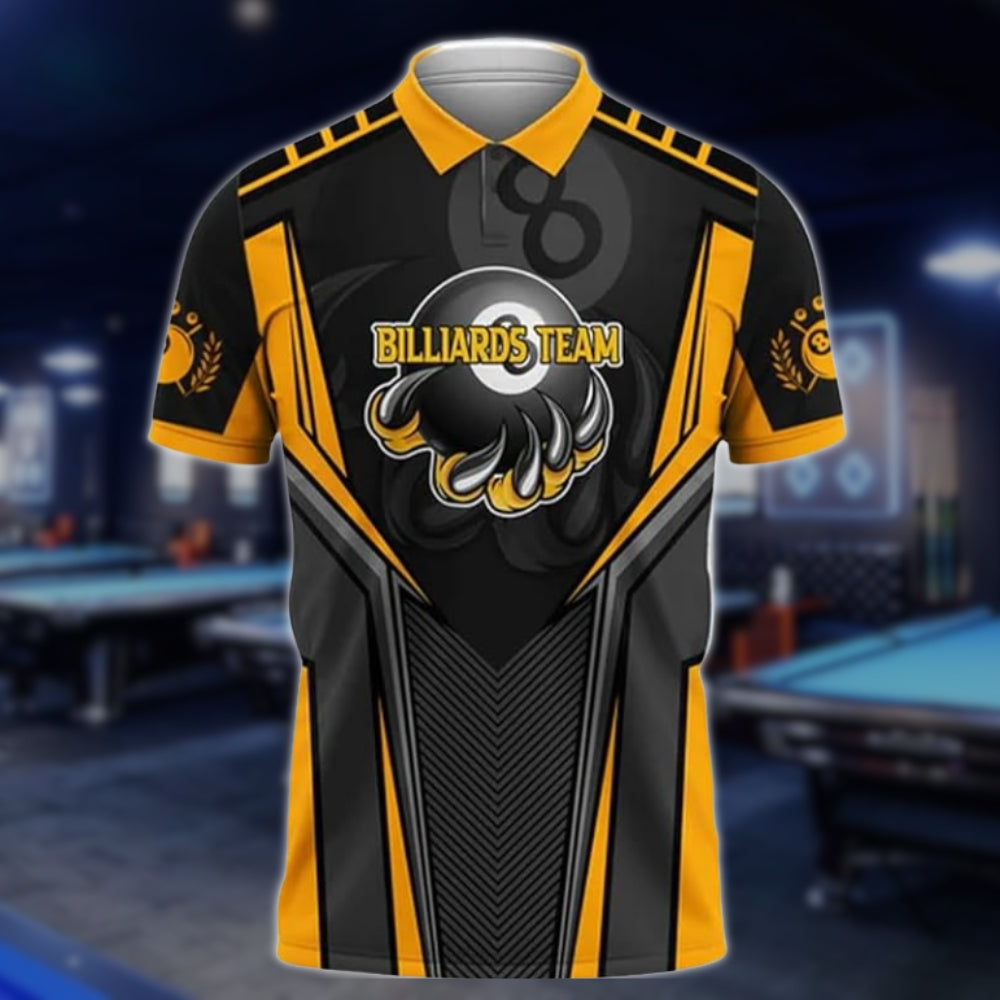 Custom Black And Yellow Eagle 8 Ball Polo Shirt For Mens, Custom Eagle Billiard Team Shirts BLD0128