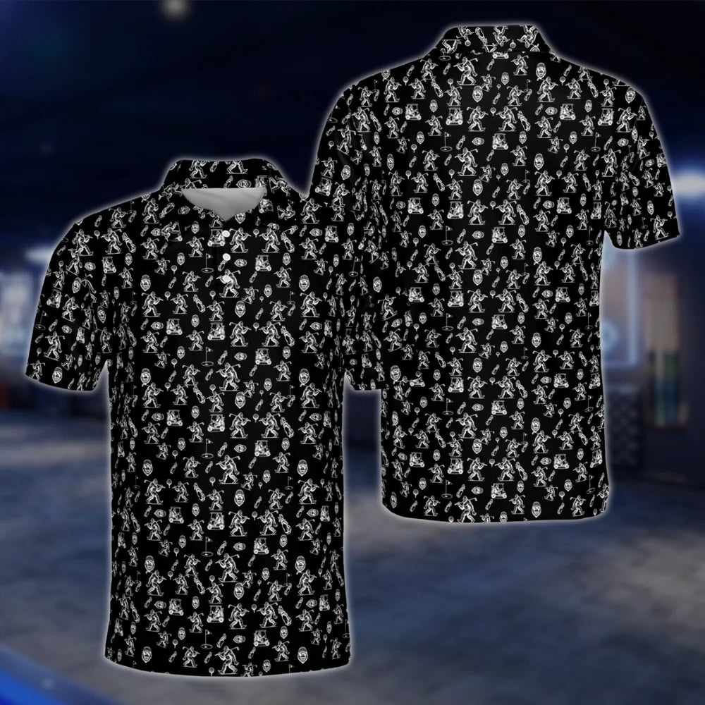Funny Bigfoot Sasquatch Pattern Blue Golf Polo Shirts For Women, Bigfoot Golf Shirts GOF0238
