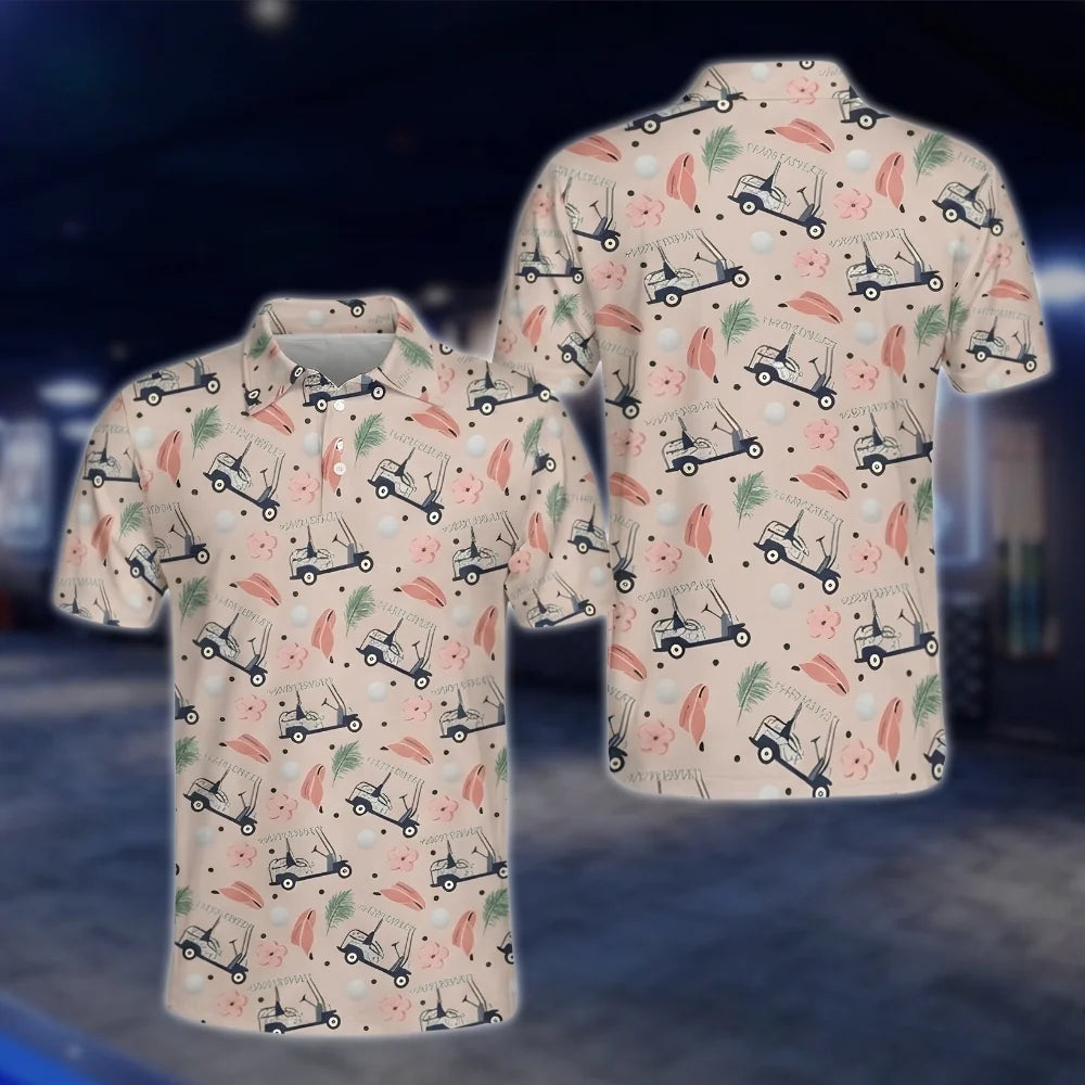 Tropical Golf Cart Matching His And Heer Golf Polo Shirt, Tropical Couple Golf Shirt GOF0117
