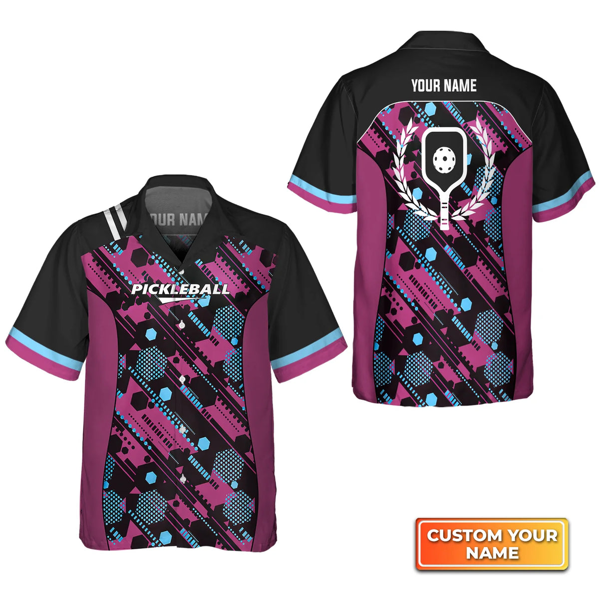 Hexagon Pattern Pickleball Personalized Name 3D Hawaiian Shirt QB95 Gift For Pickleball Player PKL0114