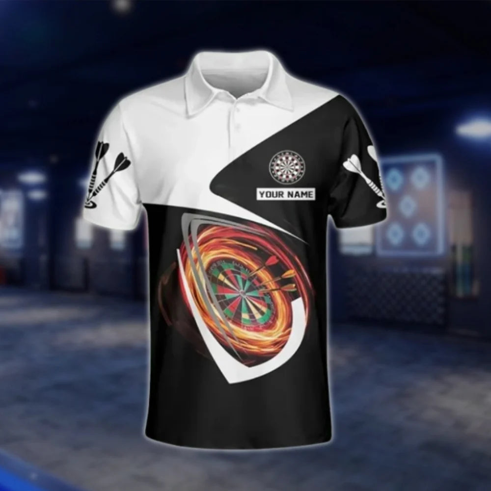 Custom Name Black And White Dart Polo Shirt For Men, Custom Dart Shirts DAT0404