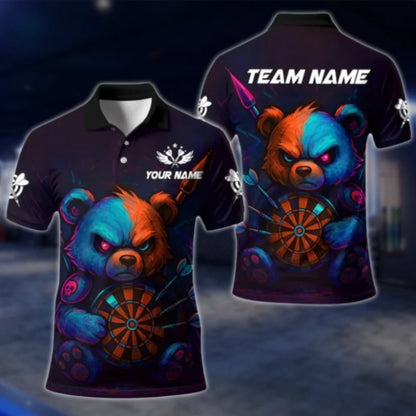 Personalized Angry Bear Dart Polo Shirt For Men, Custom Bear Team Dart Shirts DAT0430