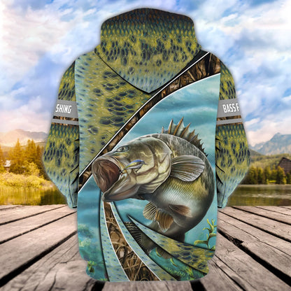 Bass Fishing - Personalized Name 3D Zipper Hoodie - 1252 FISH0060