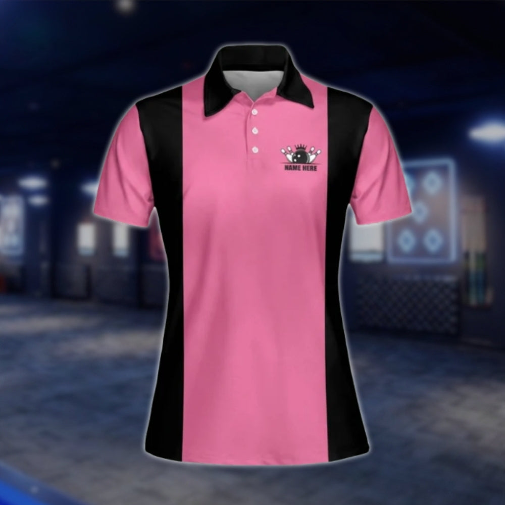 Custom My Bowling Technique Is Top Secret Not Even I Know What I'm Doing Womens Black Pink Bowling Polo Shirt, Custom Name Funny Bowling Shirt For Ladies BW0118 BOW0213