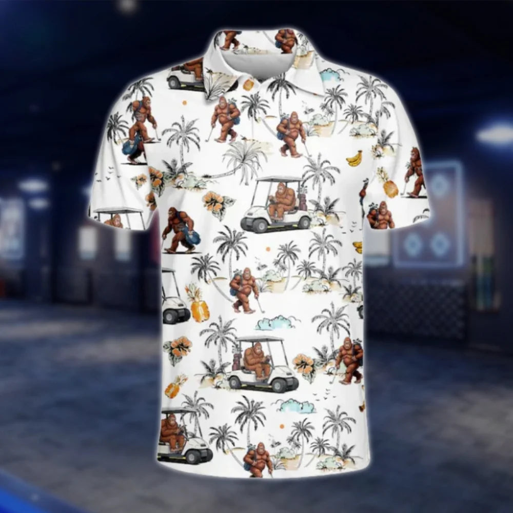 Tropical Bigfoot Sasquatch Golf Polo Shirts For Men, Bigfoot Golf Shirt GOF0242
