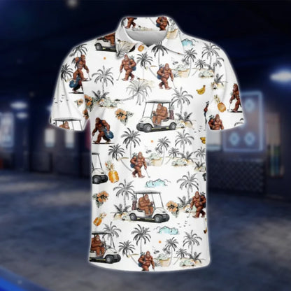 Tropical Bigfoot Sasquatch Golf Polo Shirts For Men, Bigfoot Golf Shirt GOF0242