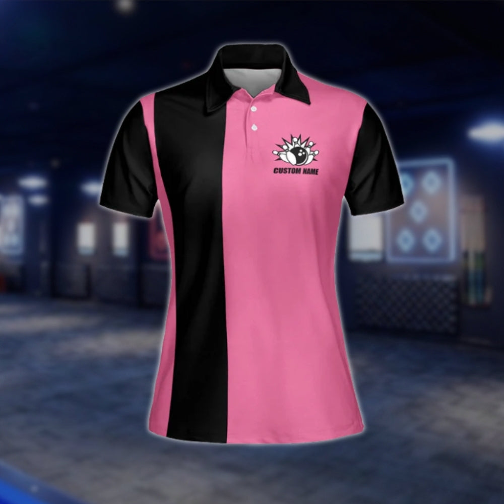 Watch Yourself This Girl Knows How To Handle Her Balls Custom Womens Black Pink Bowling Polo Shirt, Custom Funny Bowling Shirt For Women BW0063 BOW0241