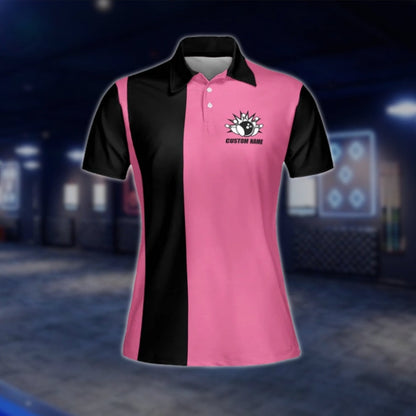 Watch Yourself This Girl Knows How To Handle Her Balls Custom Womens Black Pink Bowling Polo Shirt, Custom Funny Bowling Shirt For Women BW0063 BOW0241