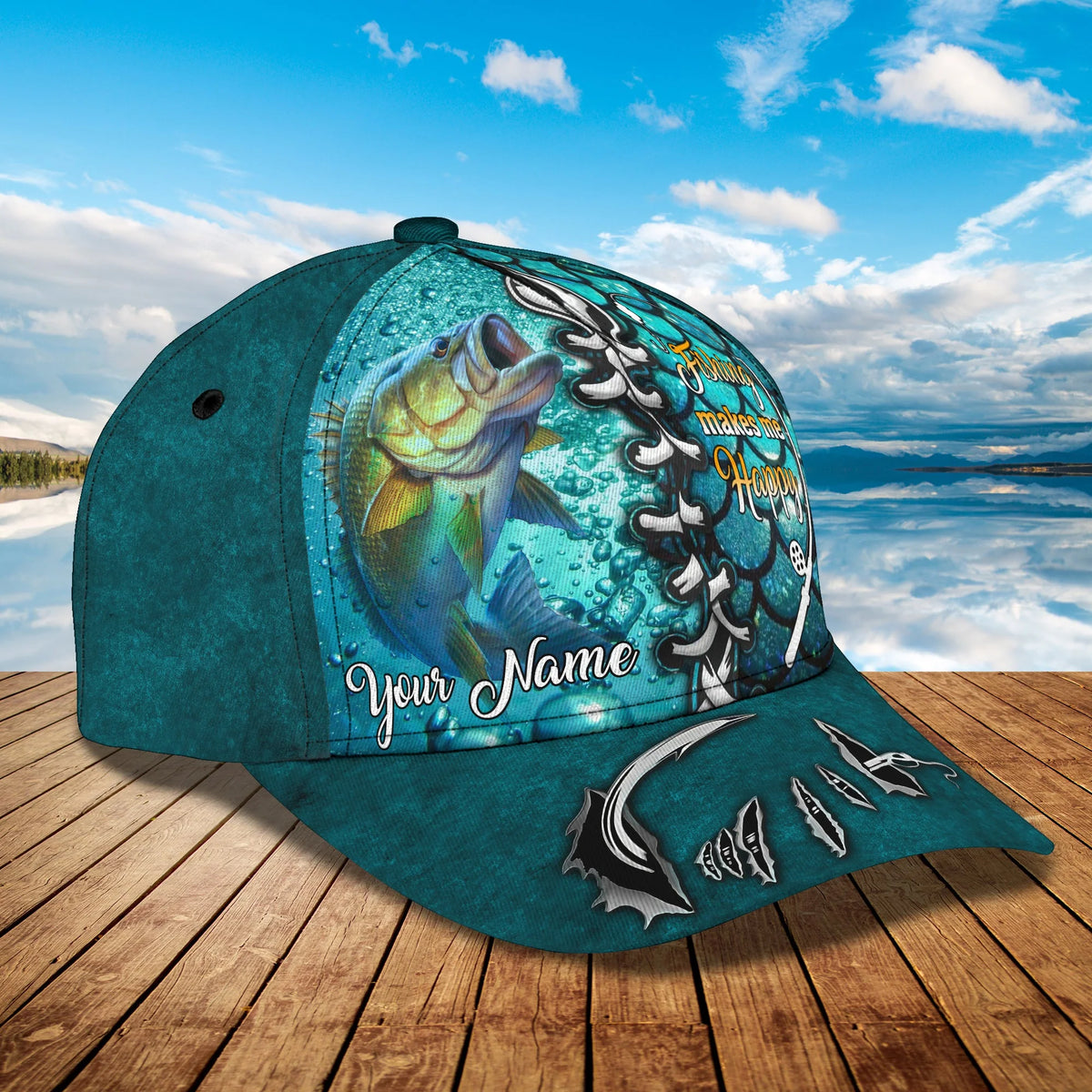Bass Fishing - Personalized Name Cap Tad 02 FISH0042