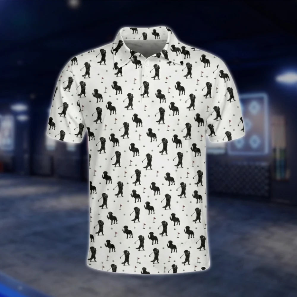 Mens Black Labrador Golf Polo Shirt, Black Labrador Dog Golf Shirts GOF0054