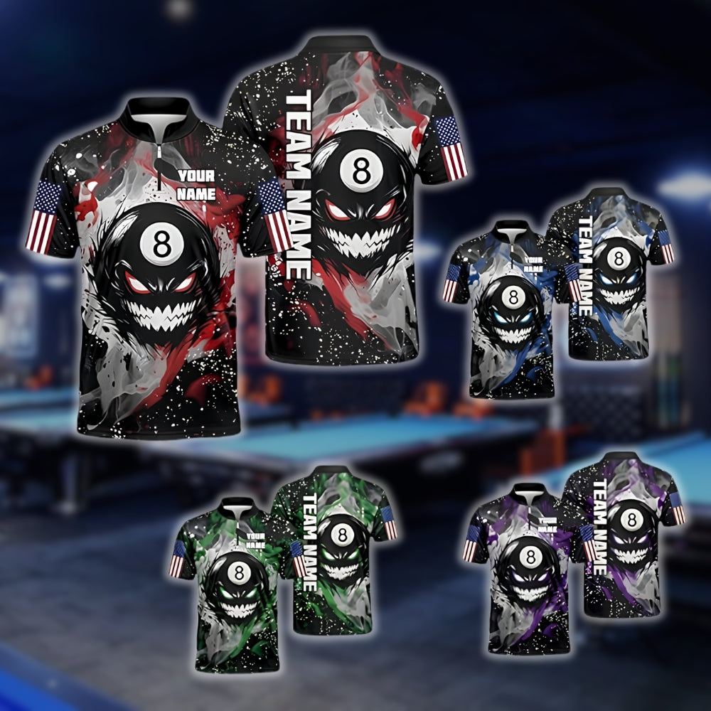 Custom Angry 8 Ball Men's Billiard Jerseys Shirt, Custom 8 Ball Billiard Team Shirts BLD0068