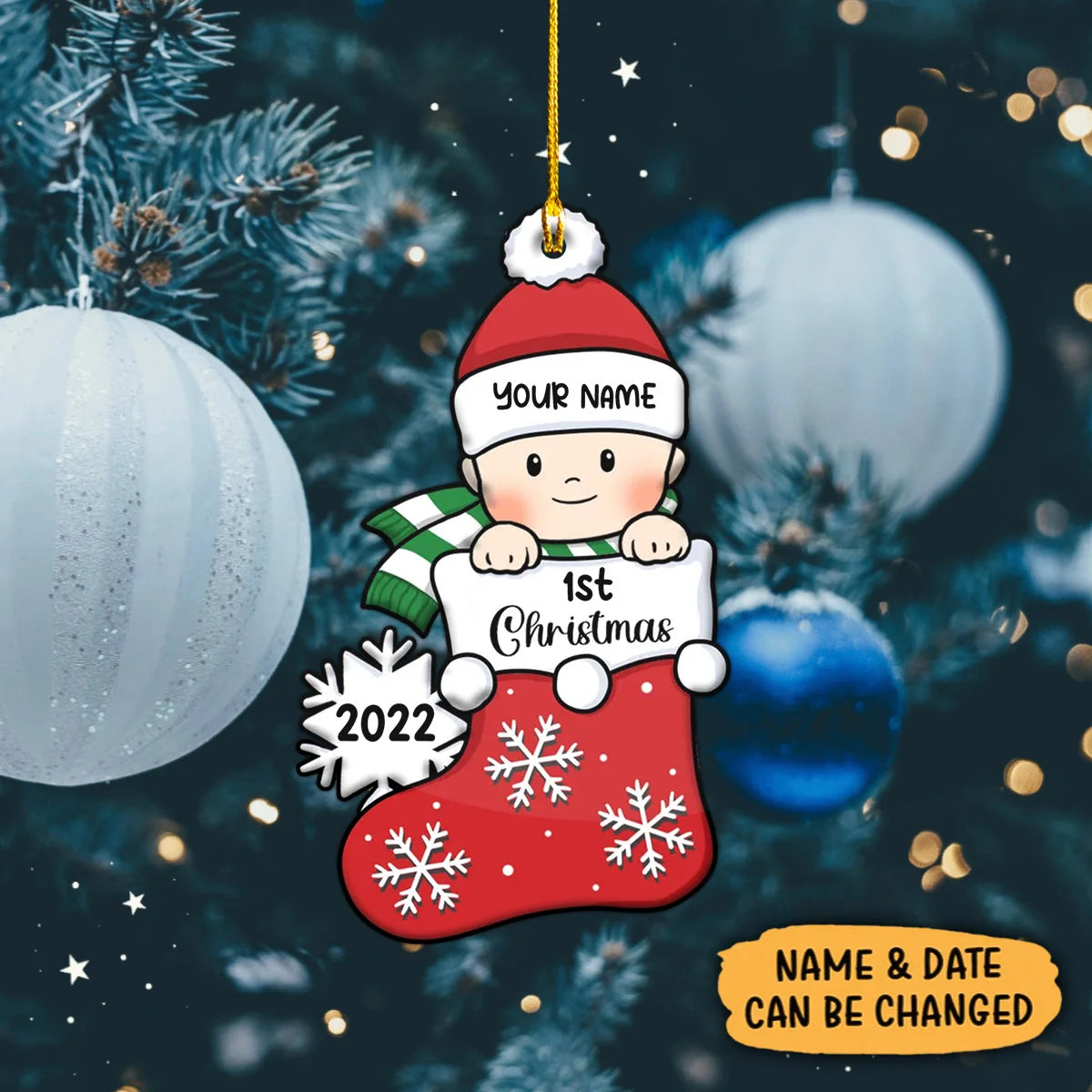 Baby's First Christmas, Stocking Ornament, Christmas Shaped Ornament, Custom Gift for Baby Red ORN0084