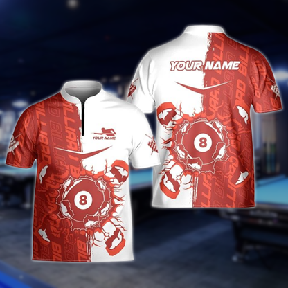 Custom Billiard Jersey Team Shirts, Custom White Blue Break 8 Ball Billiards Team Shirts BLD0293