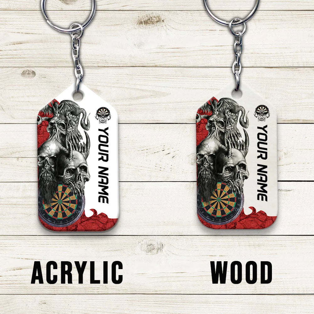 Dartboard Skull Personalized Name 3D Keychain For Darts Player ORN0185
