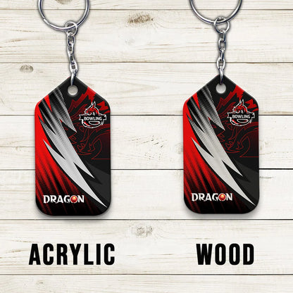 Dragon Team Red Bowling Ball On Fire Personalized Name 3D Keychain ORN0164