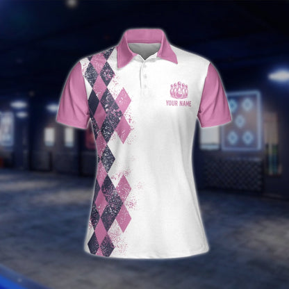 Yes I Do Bowl Like A Girl Want A Lesson Custom Name Pink White Bowling Polo Shirt For Ladies, Custom Funny Bowling Shirt For Women BZ0016 BOW0247