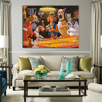 Dogs Playing Billiards Art Reproduction Horizontal Canvas ORN0150