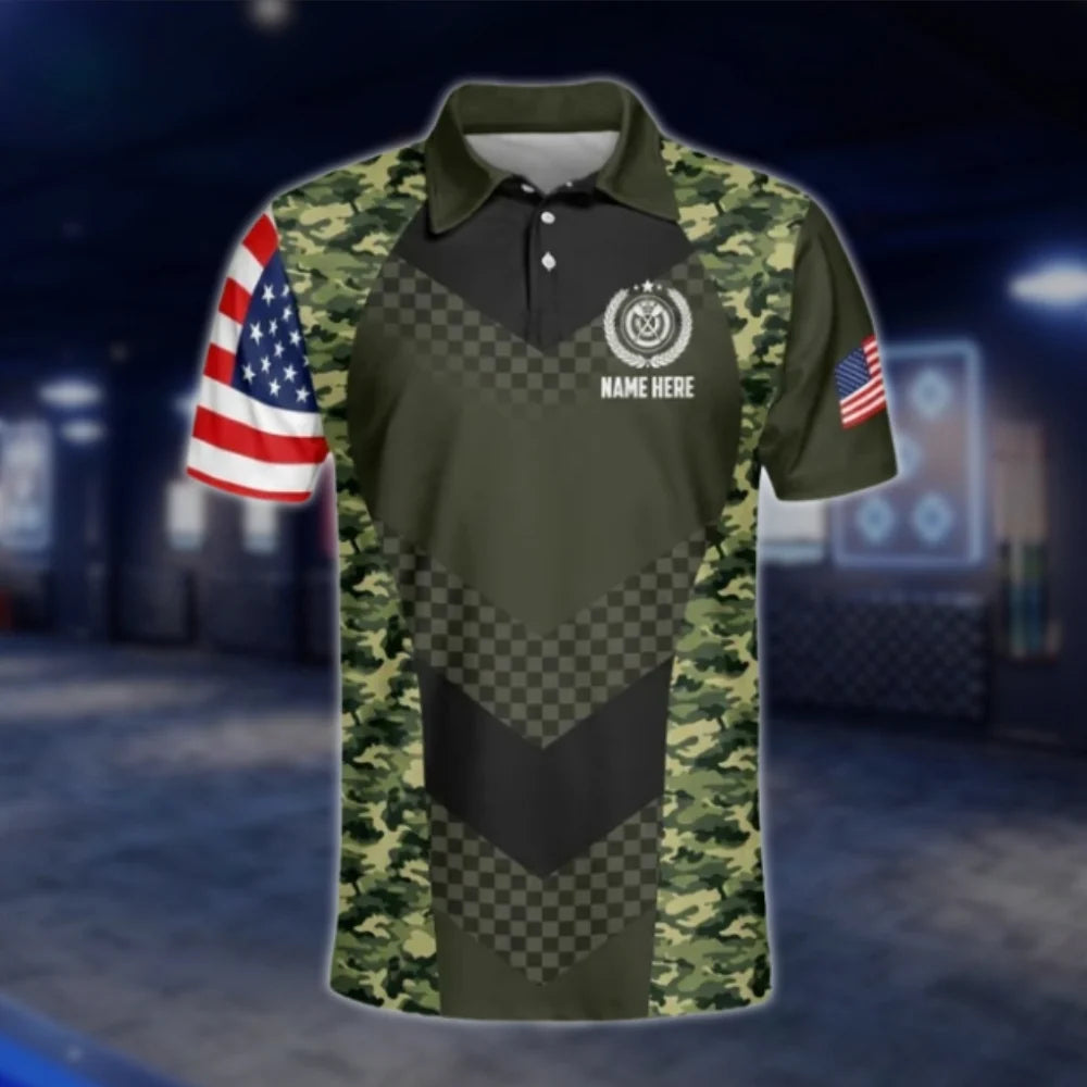 Custom Skull Camo USA Flag Dart Polo Shirt For Men, Custom Camouflage Dart Shirt For Team DAT0458