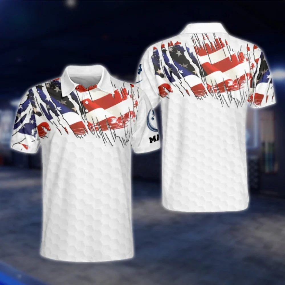 American Flag Matching Red White And Blue Golf Shirts For Men And Women, Matching Patriotic Couple Golf Shirts GOF0179