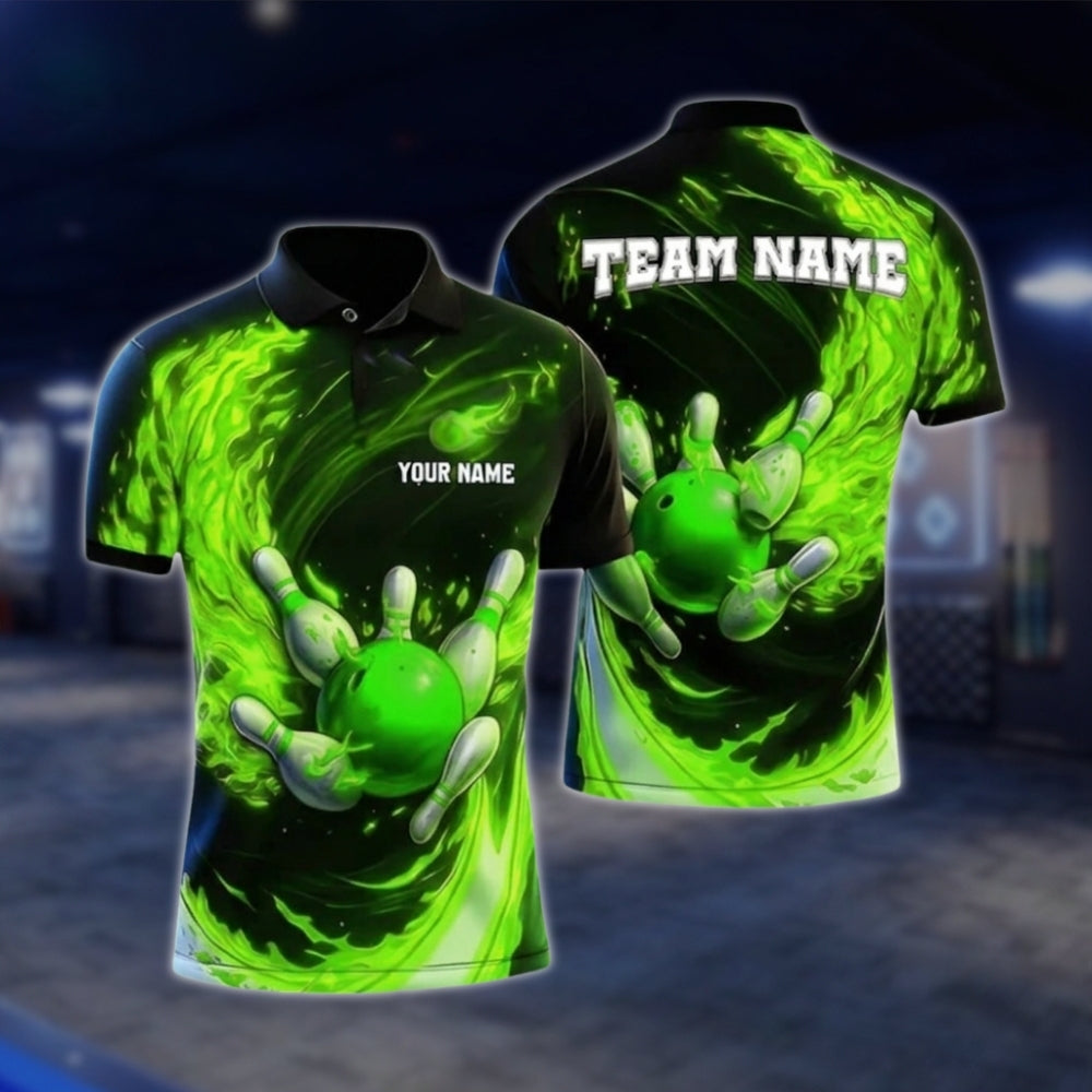 Custom Fire Ball Bowling Mens Polo Shirt, Custom Flame Bowling Shirts For Team BZ0331 BOW0389