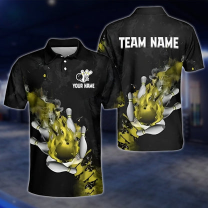Custom Flaming Ball Bowling Polo Shirt For Mens, Custom Team Flame Bowling Shirts BZ0183 BOW0490