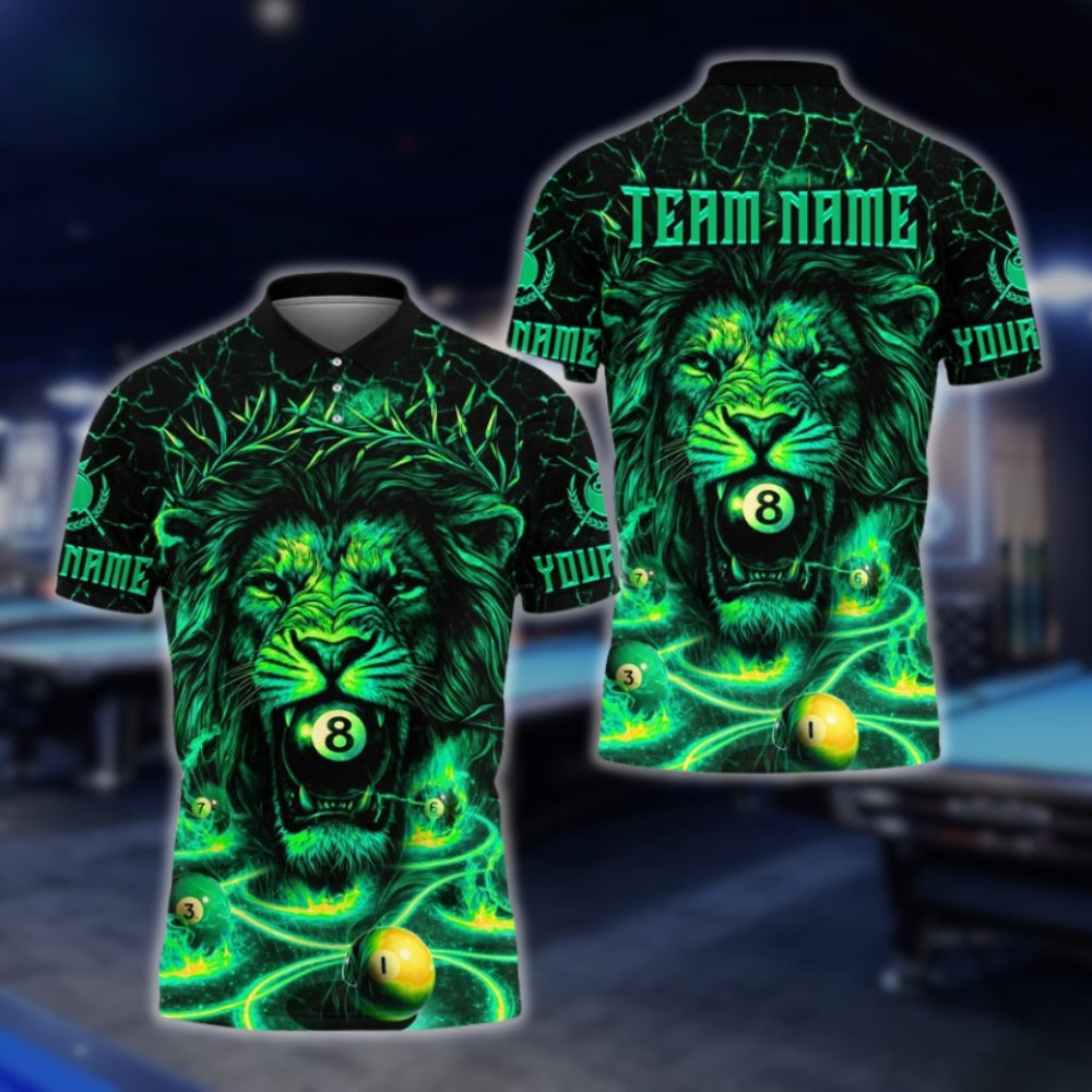 Custom Lion 8 Ball Billiard Polo Shirt For Men, Custom Lion Billiard Team Shirts BLD0063