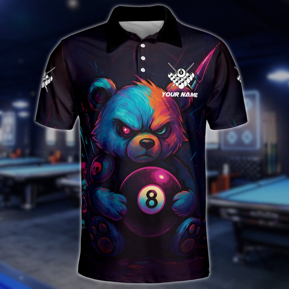 Custom Bear 8 Ball Billiard Men's Polo Shirt, Custom Bear Billiard Shirts For Team BLD0144