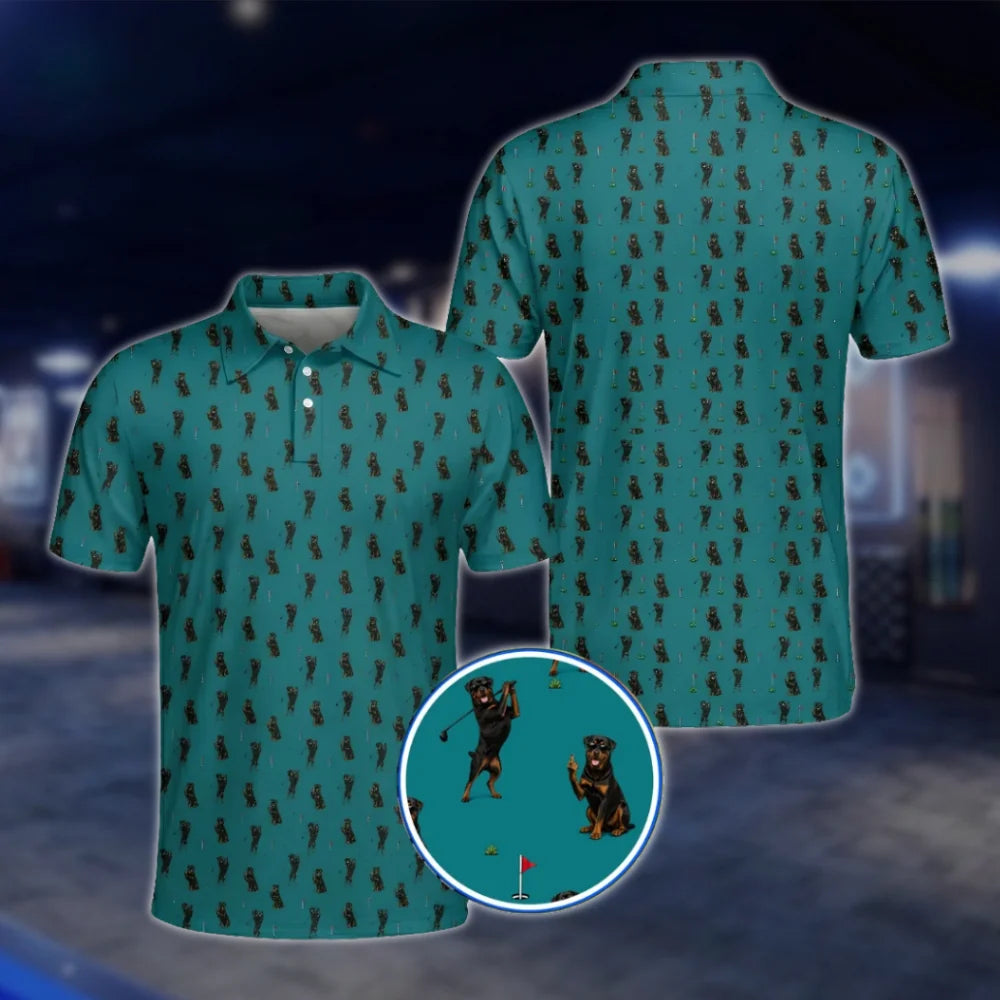 Men's Rottweiler Funny Golf Polo Shirt Teal, Rottweiler Golf Shirt For Dog Lover GOF0046