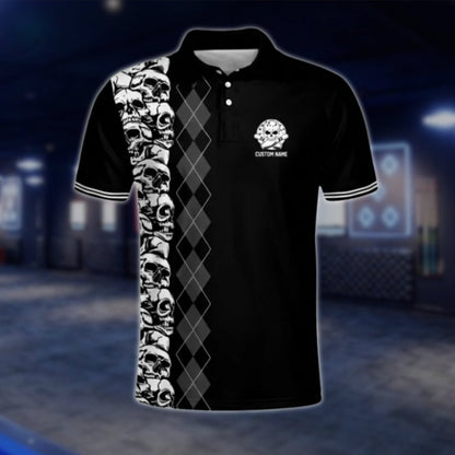 Shut Up And Bowl Custom Skeleton Black White Bowling Polo Shirt For Mens, Custom Skull Funny Bowling Shirts BM0124 BOW0200