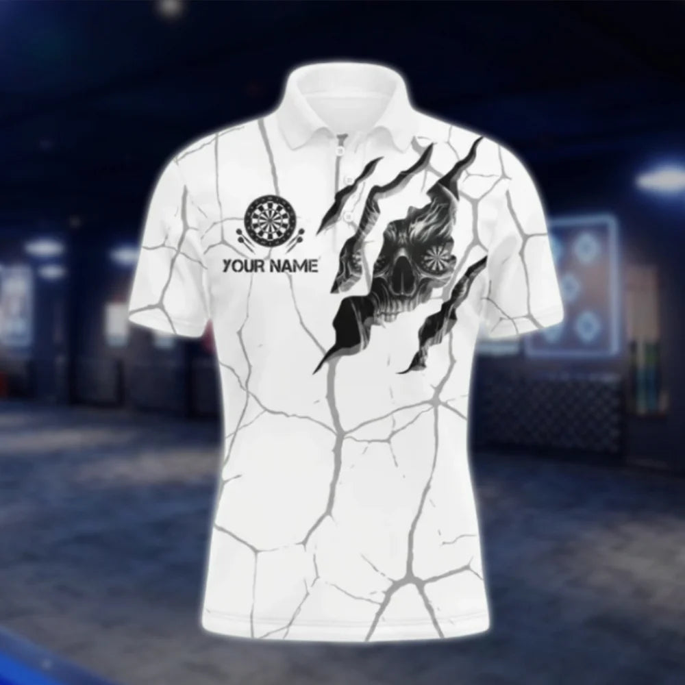 Custom Skull White Black Dart Mens Polo Shirt, Custom Skull Dart Team Shirts DAT0335