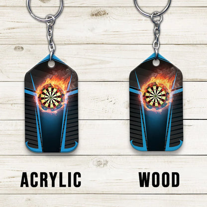 Darts Board In Flames Personalized Name 3D Keychain For Darts Team Player ORN0205