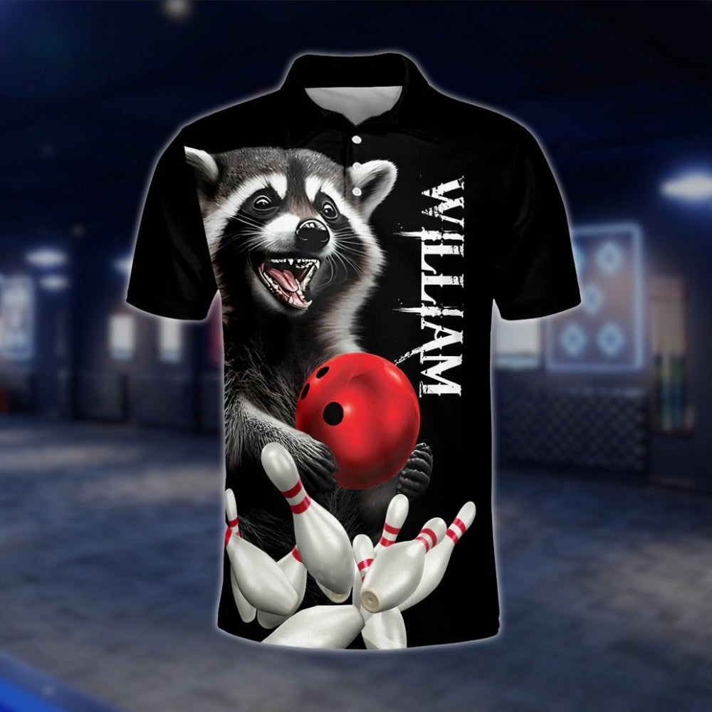 Custom Raccoon And Ball Bowling Polo Shirt Mens, Custom Raccoon Bowling Team Shirts BZ0245 BOW0220
