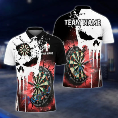Custom Skeleton Cyan White Men's Dart Polo Shirt, Custom Skull Darts Shirt For Team DAT0342