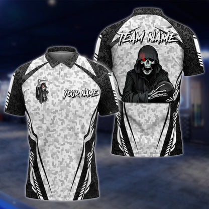 Custom Skeleton Camo Bowling Mens Polo Shirt, Custom Skull Bowling Shirts For Team BO0334 BOW0192