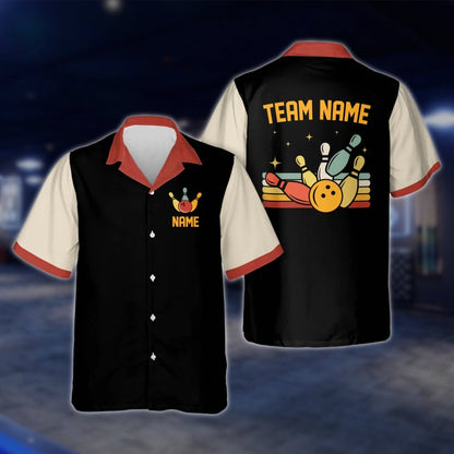 Custom Retro Bowling Hawaiian Shirt For Team, Custom Red Beige Bowling Shirts For Men Women BE0038 BOW0364