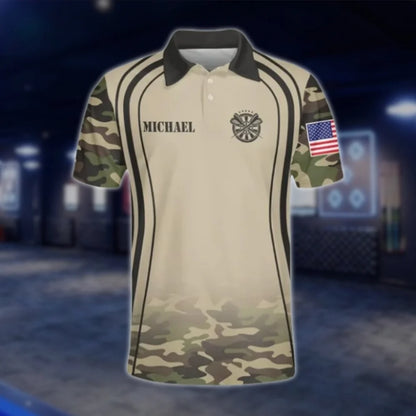 Custom Mens Camo Brown Dart Polo Shirt, Custom Camo Dart Team Shirts DAT0357