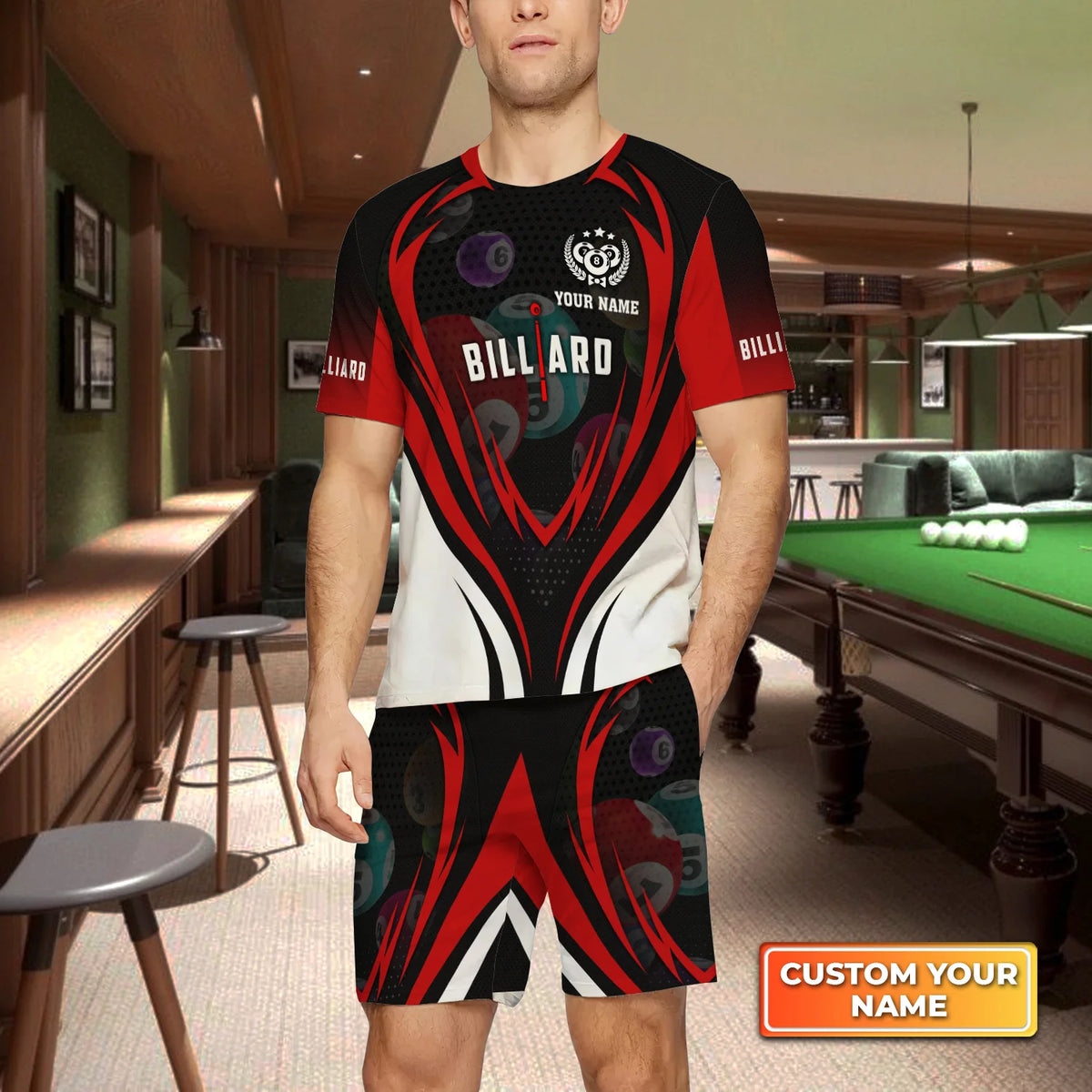 Unisex Funny Pool Balls Billiards Custom Name 3D Short Sleeve T-Shirt Men's Board Shorts ORN0295