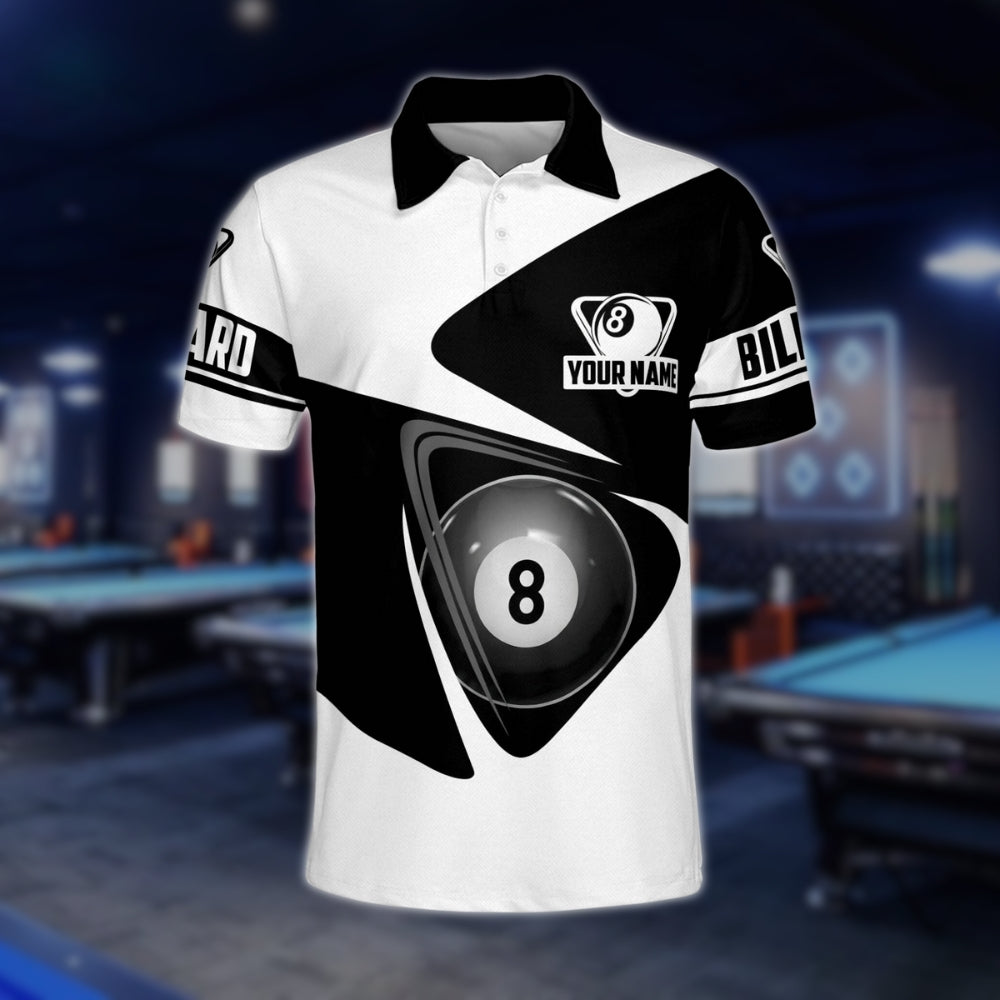 Black And White Custom 8 Ball Billiard Polo Shirt For Mens, Custom 8 Ball Pool Billiard Shirts BLD0141