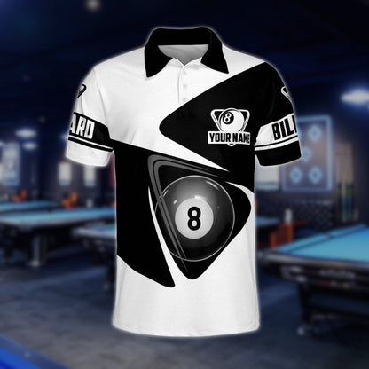 Black And White Custom 8 Ball Billiard Polo Shirt For Mens, Custom 8 Ball Pool Billiard Shirts BLD0141