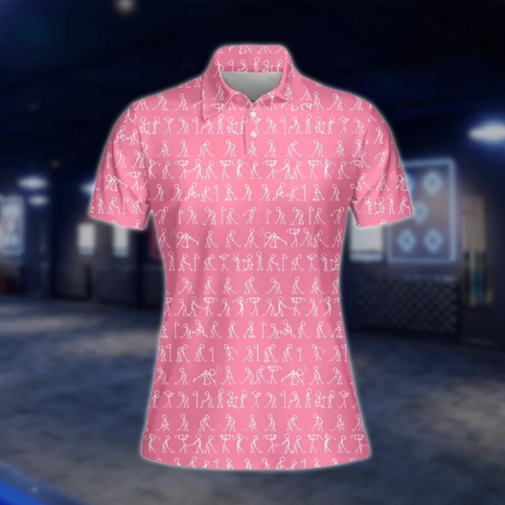Funny Stickfigures Womens Pink Golf Polo Shirts, Ladies Funny Golf Shirts GOF0295