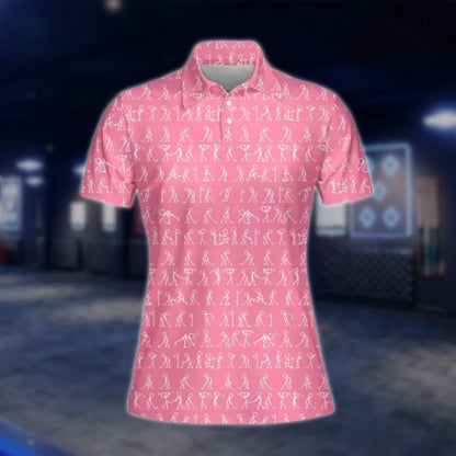 Funny Stickfigures Womens Pink Golf Polo Shirts, Ladies Funny Golf Shirts GOF0295