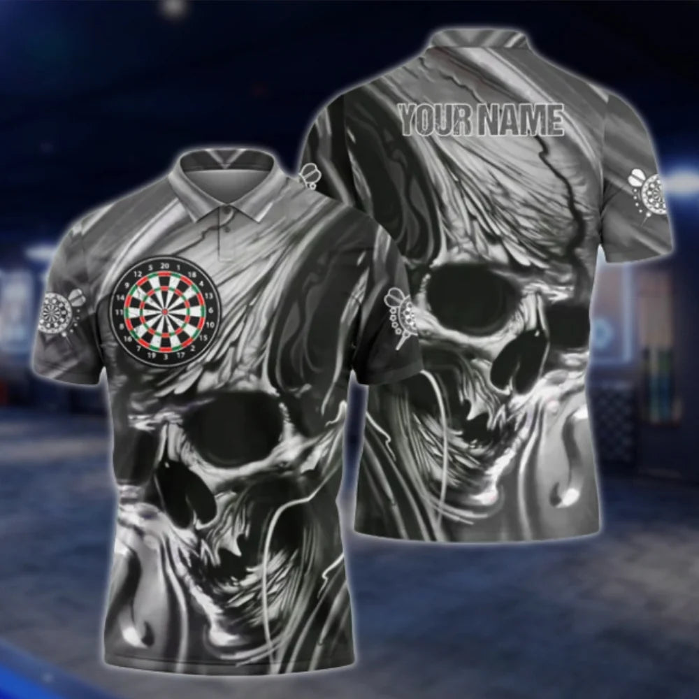 Custom Skull Dart Mens Polo Shirt Pink Grey, Custom Name Skull Dart Shirt DAT0470