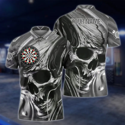 Custom Skull Dart Mens Polo Shirt Pink Grey, Custom Name Skull Dart Shirt DAT0470