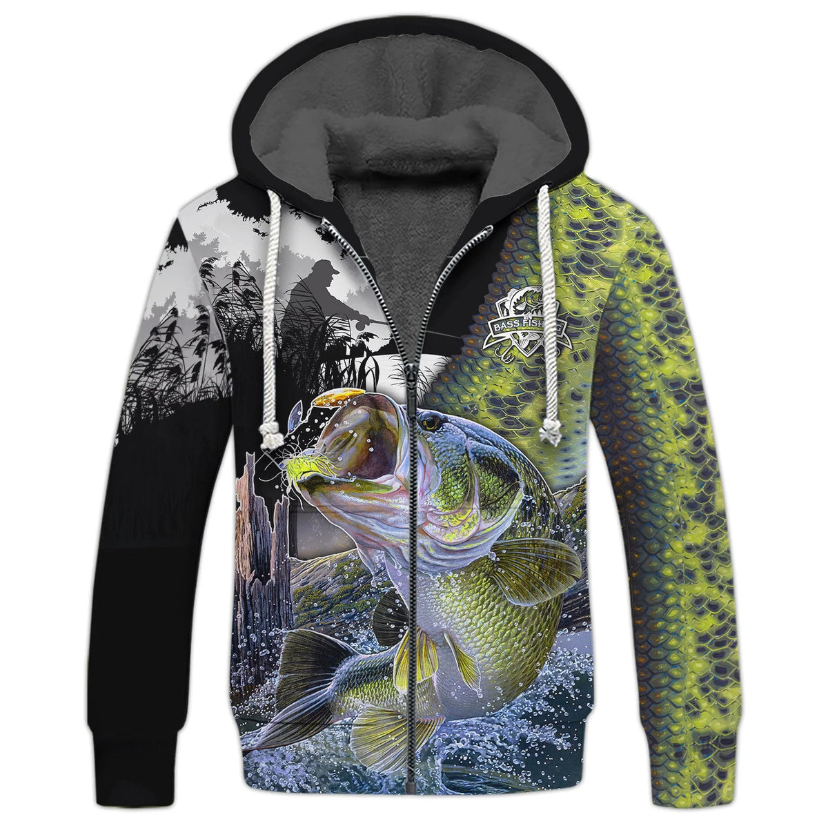 Bass Fishing Shirt Bass Shirts for Men Fish 3D Printed Green Fishing Hoodie Tshirt FISH0023